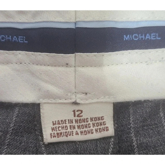 Michael Kors Wool Blend Pants Slacks Womens 12 Gray Pinstripes Wide Straight Leg - Picture 5 of 6